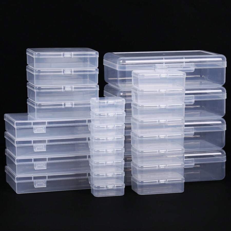 Tomnk 28 Pack Small Plastic Storage Boxes Craft Organizers Rectangular Containers With Lids For Bead, Jewelry, Office Supplies Small Items Room Storage Home Storage Bedroom Storage, Back To School Season - Clear - View 1