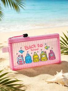 Tas Kosmetik Jala Bergaris Motif Kartun Kembali ke Sekolah, Kantong Alat Tulis Siswa 5 Warna dengan Resleting, Tas Penyimpanan Kosmetik dan Alat Tulis Portabel, Tas Perlengkapan Mandi Nilon dengan Resleting - Ringan, Dapat Menyimpan Tabir Surya, Camilan, Bikini, Dokumen, dan Perlengkapan Pantai - MultiWarna - View 8
