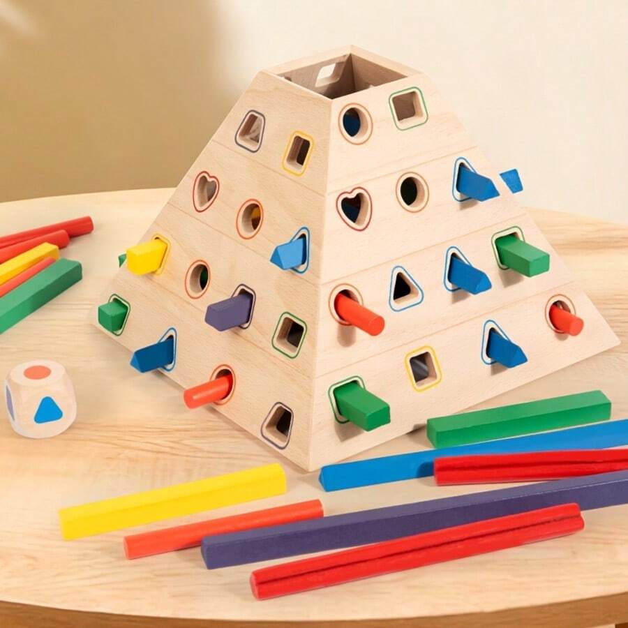 Dual-Play Wooden Pyramid Stick Pull Balance Board Game With Color And Shape Matching. This Multi-Player Family Party Toy Develops Kids'fine Motor Skills And Logical Focus, An Interactive Educational Table Game For Ages 3+ As Birthday Holiday Gifts