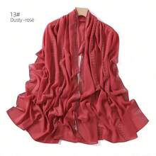 1 Piece Solid Color Chiffon Hijab Scarf With Sparkling Rhinestones, Elegant And Simple, With Synthetic Rhinestones, For Outdoor Sun Protection, For Women, For Dress - Red - View 1
