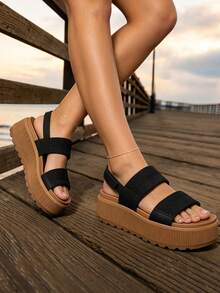 Platform Sandals For Women, Classy Summer Beach Water Sandals, Open Toe Comfortable & Lightweight, Casual Vacation Essentials Party Going Out Shoes - 黑棕色 - 查看 10