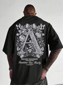 Men's Y2K Floral Print Letter A Graphic T-Shirt - Breathable Loose Fit Casual Short Sleeve Tee for Summer, Machine Washable Outdoor & Home Wear, Perfe - Weiss - Übersicht 7