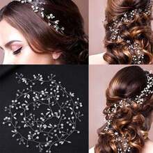 1 pièce Serre-tête en perles Accessoire pour cheveux pour mariée, style européen et américain, serre-tête en perles fait main de 1 m de long, accessoire de robe de mariée - Multicolore - Voir 3