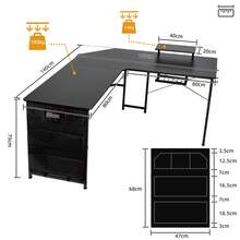 Escritorio Gamer en L de 55 Pulgadas, Escritorio para Computadora Negro de Esquina con Soporte para Monitor, Bolsa Lateral, Gancho para Audífonos y Bandeja Ajustable para Cables - en forma de L - Ver 4
