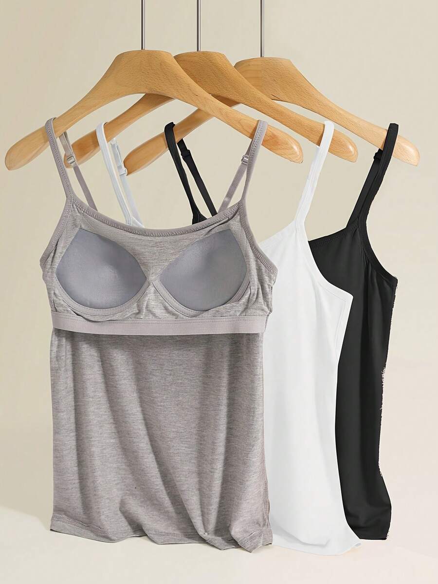 Soft, Comfortable And Very Stretchy Tank Top With Built-In Bra Cups; Stylish And Easy To Wear, Both As An Undergarment And An Outer Garment. - 混合色 2 - 查看 1