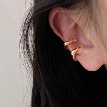 2 piezas de aros de oreja minimalistas en forma de U, lisos y básicos, para mujeres sin perforaciones en las orejas - Amarillo Oro - Ver 2
