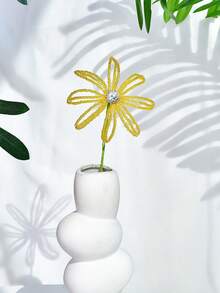 1PC Bright Yellow Beaded Artificial Flower With Rhinestones, Fashionable Faux Flower Branch, Holiday Bouquet Gift, Creative Handheld Bouquet, Suitable For Wedding Event Decor, Home Decoration, Vase Filler - Yellow - View 6