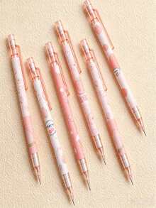 Random 6pcs Sweet Peach Mechanical Pencils, 0.5Mm HB Pencils, Retractable Plastic Pencils, With Cute Cartoon Design, Fruit Theme, Ideal Student Gift - Mechanical Pencil - View 4