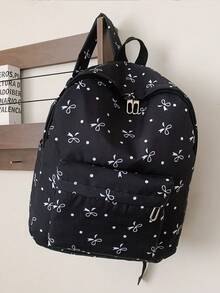 1 Large Capacity Nylon Schoolbag For Students, Simple Solid Color Backpack For College Students, Ladies Nylon Backpack, Girl Travel Backpack - Black - View 7