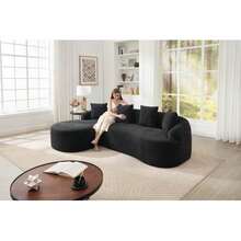 Curved Modular Sofa – Left-Hand Chaise Longue + 2-Seater Corner Sofa In Chenille, No Assembly Required, Comfortable And Stylish For Living Room, Apartment And Office – Green - Black - View 7