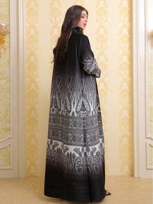 Middle Eastern Gradient Print Dubai Style Elegant Arabic Abaya - Black - View 6