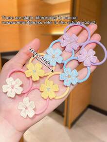 10pcs Girls Colorful Fabric Flower Hair Scrunchies, Pink Yellow Purple Blue Dopamine Color Floral Hairbands, Exquisite Floral Pattern Headbands, Cute Multi-Functional Hair Accessories, Suitable For Girls Daily Wear And Party, Perfect Gift - Multicolor - View 3