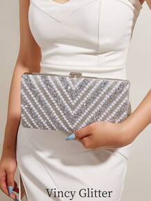 Handmade Evening Clutch/Handbag With Glitter And Rhinestone Embellishments, Party Bag, Cosmetic Bag, Shoulder Bag With Strap, Fashion Handbag - 杏色 - 查看 1