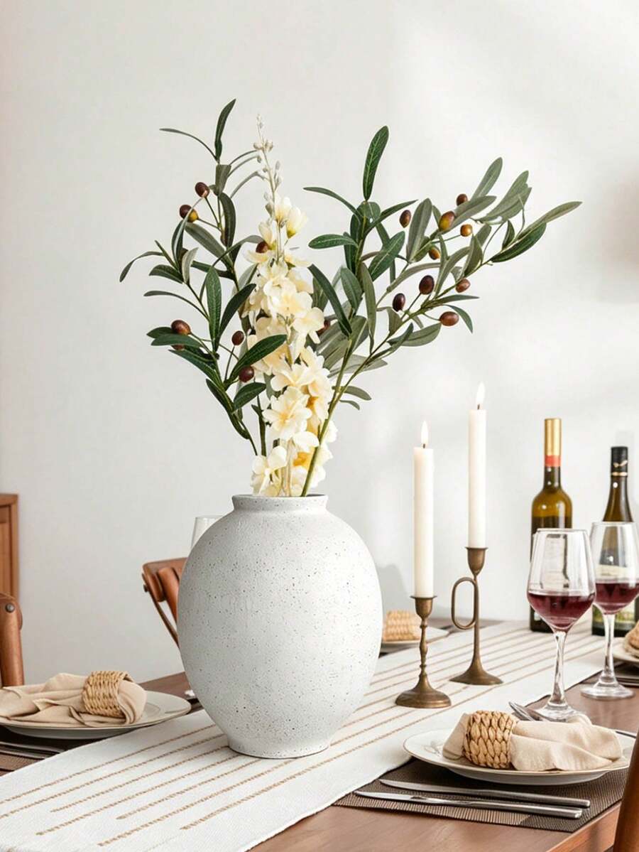 1pc Minimalist European Niche High-End White Vase, 5.7 Inches Tall, Home Decor, Minimalist Farmhouse Style Decorative Vase, Suitable For Living Room, Dining Table, Bedroom, Kitchen, Entryway, Christmas - B - View 1