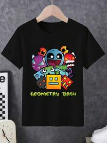 tampado geométrico del juego GEOMETRY DASH, estilo unisex para ropa de calle casual, que ofrece un aspecto relajado y de moda con ambiente completo, adecuada tanto para niños como para niñas - Negro - Ver 1