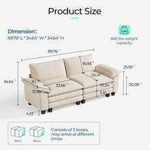 LINSY Home - Sofá de sofá de Dos plazas de Nube, Modular, de 90 Pulgadas, sofá de Pana, Suave, Moderno, cómodo, para Sala de Estar, Departamento, Oficina, Color Beige - Beis - Ver 10