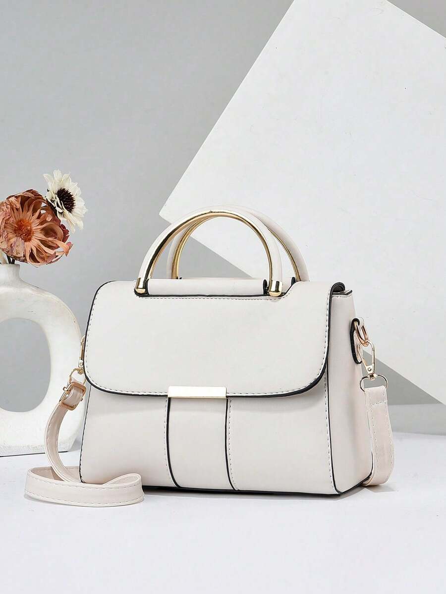 PLANEE Women's Vintage PU Crossbody Bag, Flap Shoulder Bag, Minimalist Style, For Office, Work, Fashionable Women's Shoulder Bag, Fashionable Solid Wallet For Women, A - 玫瑰金 - 查看 1