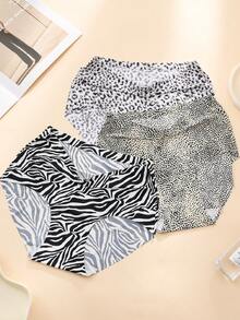 Aofeiqike 3pcs/Pack Women's Mid-Waist Leopard & Zebra Print Panties, Soft Seamless Invisible Underwear, Fashionable Animal Pattern Daily Panties - Multicolor - View 10