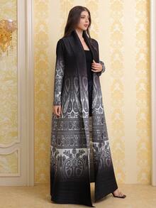 Middle Eastern Gradient Print Dubai Style Elegant Arabic Abaya - Black - View 5