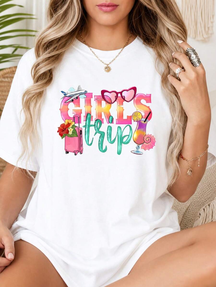 Camiseta de mujer para las aventuras de viaje de las amigas, llena de diversión y colores vibrantes, una elección perfecta para las amantes de los viajes, ropa casual elegante, camiseta esta - Blanco - Ver 1