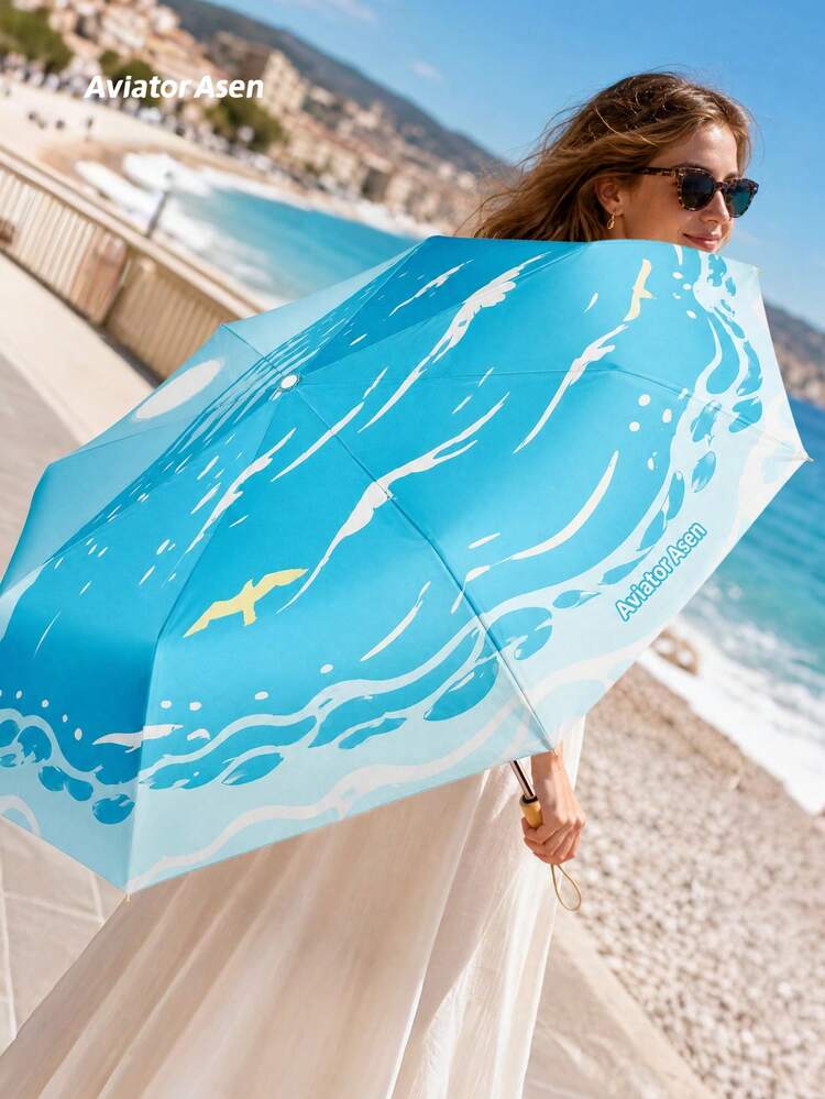 Aviator Asen 1pc Folding Umbrella 3D Floral Embroidery Fashion Women's Umbrella 99% UV Protection UPF50+ Super Strong Frame Sun Protection Shade Rain Dual Use Waterproof Sun Umbrella Wedding Beach Garden Sun Umbrella Unisex Summer Travel Essential Gift - Foldable - View 17