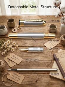 1pc Metal Ball-Point Pen, 2pcs Refills, Gift Box Set - Customizable High-End Business Office Gift For Men, Festival Gift, Luxury Full Barrel Ballpoint Pen Back To School, Office Decor, DIY, Teens, Birthday Gift For Men, Graduation Gift - Multicolor - View 4