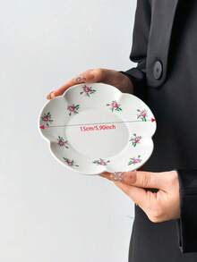 1 pieza/4 piezas Platos de cerámica con estampado floral multicolor, platos de 6 pulgadas con borde floral pintado a mano estilo Ins, plato para joyas, plato para postres, plato para aperitivos, plato para pasteles, bandeja, plato multiusos, regalo para amigos - Multicolor - Ver 11