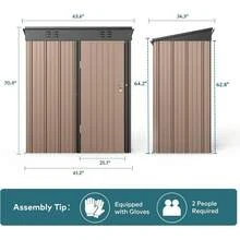 5' X 3' Outdoor Storage Shed With Singe Lockable Door,Galvanized Metal Shed With Air Vent Suitable For The Garden,Tiny House Storage Sheds Outdoor For Backyard Patio Lawn - Brown - View 8