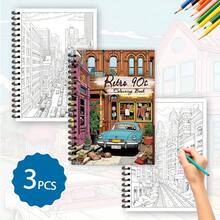 Tlenpo 3pcs/1set, Adult Coloring Book With Flower, Animal, Street Scene Patterns - 1 Book With 30 Pages, 11.2 X 8.3 Inches, For Adults To Relieve Stress, Anxiety And Other Emotions, Holiday Gift, Back To School Gift, Christmas Gift, Halloween Gift, Perfect Choice For Many Holiday Gifts (Accessories Not Included) - E - View 4