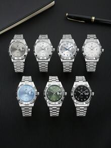 RICECGO Men's Stainless Steel Band Quartz Watch, Minimalist Business Style, Perfect Gift For Any Occasion - Silver - View 9