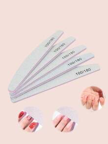 50 st professionella halvmåneformade nagelfilar, 100/180 grit nagelsandpapper, förhårdnadborttagare, polerblock, manikyrverktyg och tillbehör - Ljusgrå - Visa 1
