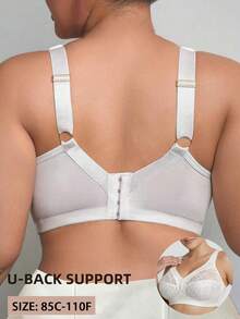 Sujetador inalámbrico para mujer talla grande, con encaje calado transpirable y antideslizante, que levanta y da soporte, con tirantes ajustables y sin costuras para uso diario - Blanco - Ver 5