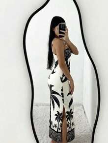 Elegant Dress With Tropical Floral Prints. - 黑椰子樹 - 查看 2