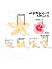 6pcs/Set Bohemian Ocean Style Asymmetrical Flower Oil Drop Rings Set, Women's Jewelry Accessories - Gold - View 10