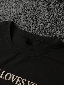 Manfinity Dauomo "Jesus Loves You" T-Shirt, Jesus T-Shirt, Christian T-Shirt, Aesthetic Clothing, T-Shirt With Bible Verse, Jesus T-Shirt, Christian Merchandise, Graphic Cue T-Shirt - 黑色 - 查看 5