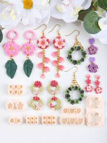 Kleine Blumen- und Herzform Ton-Schneideformen, sauber schneidende, antihaftende, langanhaltend Ton-Schneideformen für Schmuckherstellung, DIY handgemachte Ohrringe Schmuckherstellungs-Set - Blumenherz - Übersicht 7