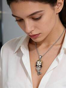 1pc Sleepable Mermaid Pendant Necklace - Retro Cute Mermaid Pendant, For Women's Daily Leisure Time At The Beach - Fashion - View 3