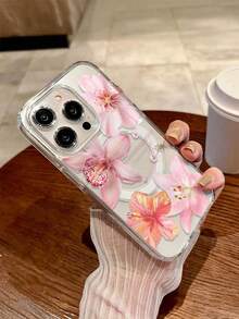 1件粉色花卉圖案手機殼，兼容 Apple 16 Pro Max/13 大孔 15 透明 14 磁吸 - 粉色 - 查看 5