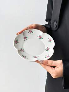 1 pieza/4 piezas Platos de cerámica con estampado floral multicolor, platos de 6 pulgadas con borde floral pintado a mano estilo Ins, plato para joyas, plato para postres, plato para aperitivos, plato para pasteles, bandeja, plato multiusos, regalo para amigos - Multicolor - Ver 15