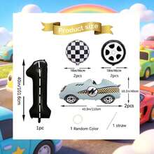 Ein Rennwagen Geburtstagsballon Set mit Sportwagen Folienballons, eleganten schwarzen Zahlen Folienballons und Radnabe Folienballons. Es eignet sich hervorragend als Geburtstagsgeschenk für Söhne und Töchter sowie als Dekoration für Eltern-Kind-Treffen. - Übersicht 2