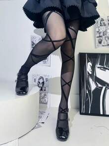 1pc Spring/Summer Thin Y2K Sexy Musical Note Print Tights - Multicolor - View 5