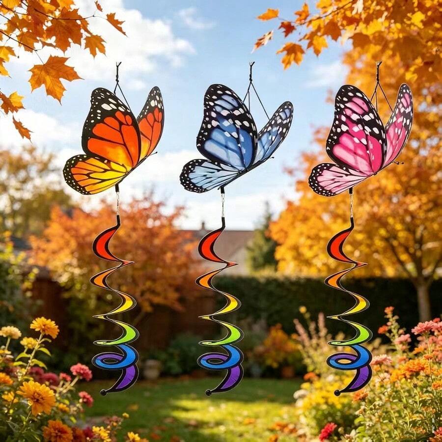 3/1pc Colorful Butterfly Decorative Hanging Rotating Windmill, Outdoor Kindergarten Project Activity Yard Decoration - A - View 1