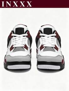 Men's White Wine Red Air Cushion Trainers, AJ4 Style Non-Slip Mid Tops For Sports & Long-Time Walking - 大巴黎 - 查看 2