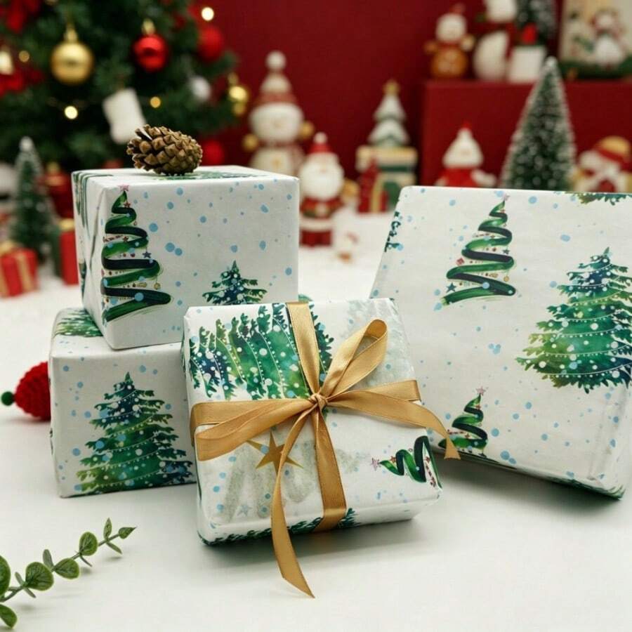 10/30/50 Sheets Wrapping Tissue-Beautiful Christmas Tree Golden Star Pattern Wrapping Paper, Birthday Party Decorating Paper, Gift Wrapping Tissue, Suitable For, Bouquet Wrapping, Wedding Decoration, Christmas, Valentine'S Day, Halloween, Summer - View 1