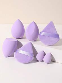 2 Colors Black Purple Beauty Sponge & Triangle Velvet Powder Puff Set Dry Wet Dual Use Makeup Blending Sponge For Foundation Concealer Loose Powder Cosmetic Tools - Purple - View 1