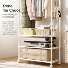 Multi-Layer Rolling Garment Rack With Storage Shelves - WHITE - View 8