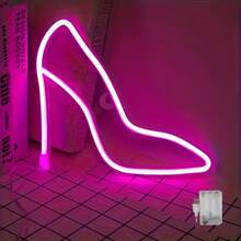 1pc Valentine's Day Gift, Pink High Heel Neon Light Sign, Light Up Your Romantic Night, USB Or Battery Powered, LED Commercial Sign, Suitable For Store, Shoe Shop, Room, Club, Party Decoration - White - View 8