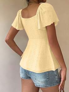Women's T-Shirt, Modern And Elegant, New For Spring/Summer, Y2K Style, Solid Color, Jacquard, Comfortable And Breathable, With V-Neck, Adjustable Drawstring And Short Sleeves - 黃色 - 查看 5