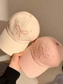 1 pièce Casquette de baseball réglable avec broderie de ruban rose - Style mignon, convient pour toutes les saisons, fabriquée en fibre de polyester, design pliable, fermeture éclair, cadeau parfait pour les femmes, casquette de baseball brodée - Multicolore - Voir 8