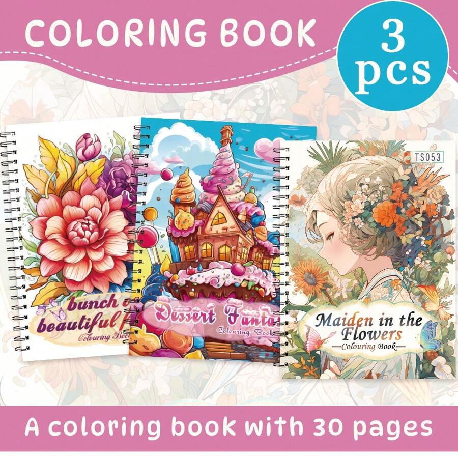 Tlenpo 3 Stücke/1 Set, Malbuch für Erwachsene mit Blumen-, Tier- und Straßenszenen-Mustern - 1 Stück mit 30 Seiten, 11,2 x 8,3 Zoll, für Erwachsene zum Abbau von Stress, Angst und anderen Emotionen, Urlaubsgeschenk, Schulanfangsgeschenk, Weihnachtsgeschenk, Halloween-Geschenk, perfekte Wahl für viele Festtagsgeschenke (Zubehör nicht enthalten) - C - Übersicht 1